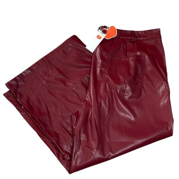Cider Curve Red Vegan Leather Pants • Women’s 4XL • Wide Leg‎ High Rise • NWT - Picture 1 of 7